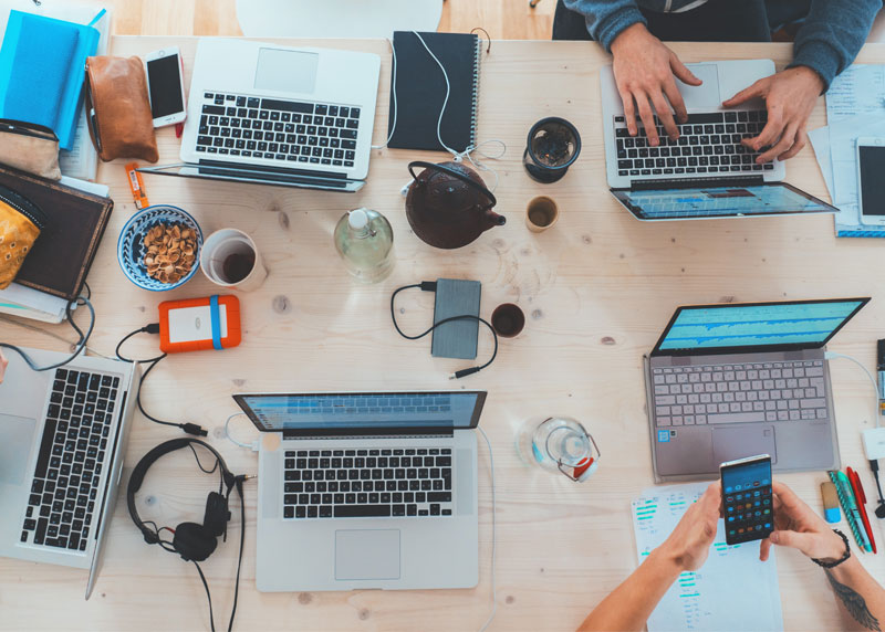 Table with laptops